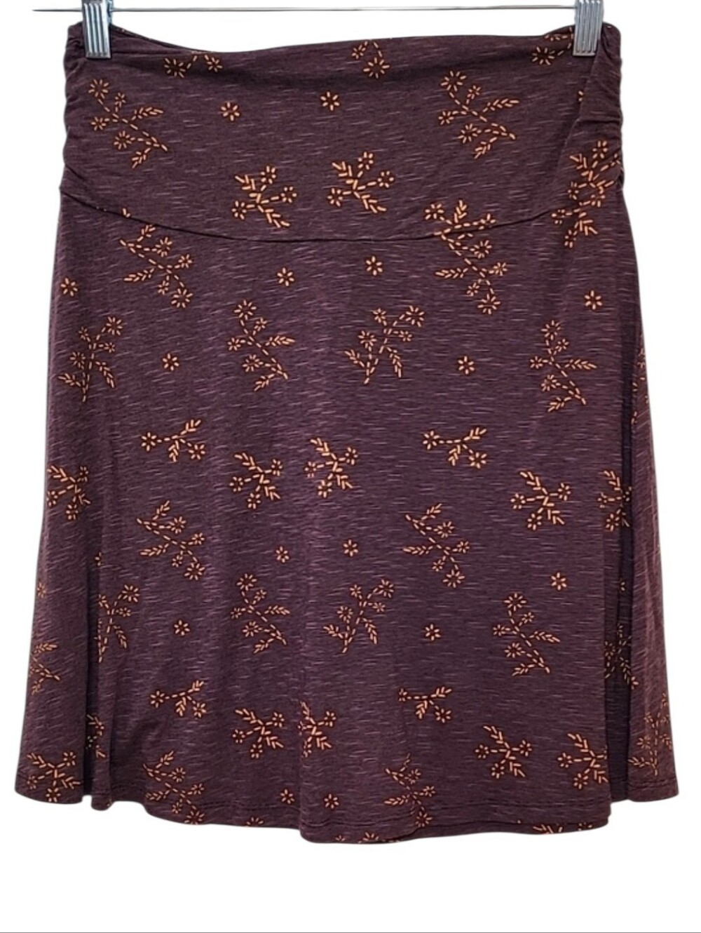 Toad&Co Y2k Chaca Plum Midi Skirt with Peach Floral Print Sz Small